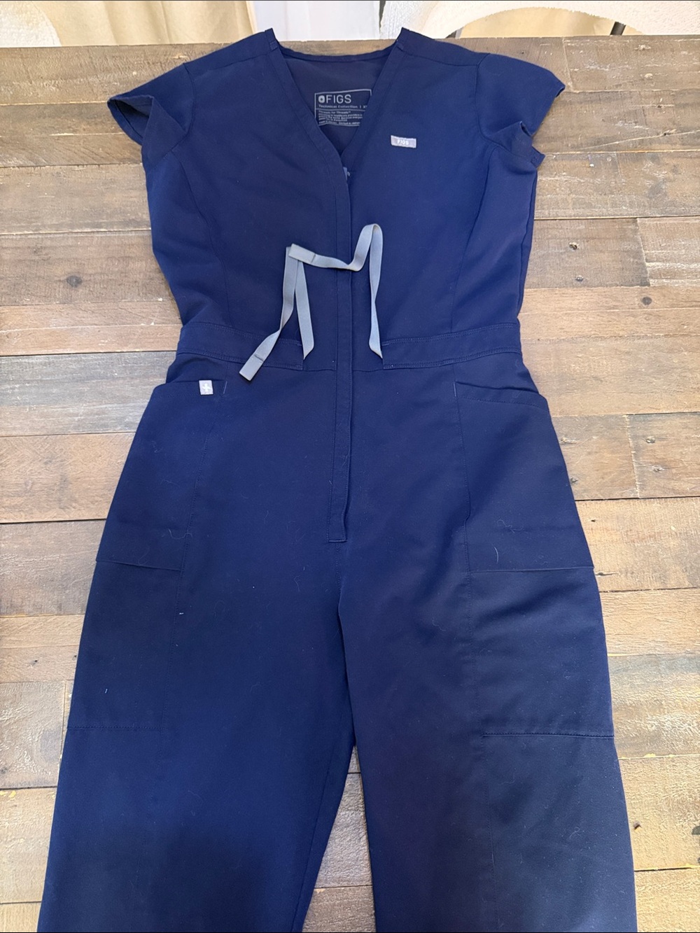 Figs Navy Short-Sleeve Zip-Front Utility Jumpsuit